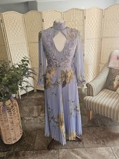 Karen Millen Floral Applique Lace Pleated Woven Maxi Dress in Lavender 10 Petite
