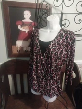 ELEMENTZ TOP LAYERED LOOK SHIRT SIZE L SCOOP NECK 3/4 SLEEVE ABSTRACT