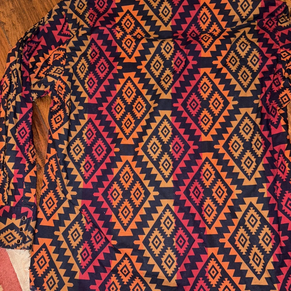 Camisa De Colección Años 90 Wrangler Azteca Occidental Audaz Vibrante Rayas Multicolor Para Hombres L Foto 4 de 4