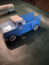 Vintage 1960s Tonka Farms Blue White Stake Truck Pressed Steel Farm Stock