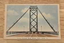 Ambassador Bridge Windsor Ontario Canada Cars Crossing Detroit Mi Postcard