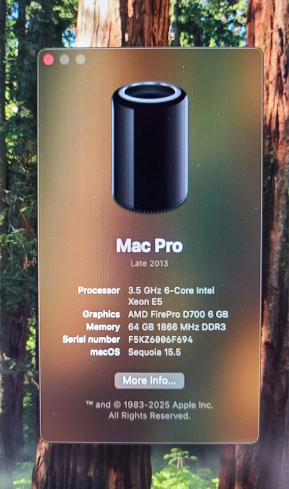 Grade A Apple Mac Pro Sequoia 1TB PCIe 64GB RAM 6-Core Xeon E5 3.5GHz D700 12GB - Image 2 of 4