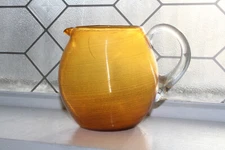 Vintage Amber Threaded Glass Pitcher MCM