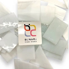 WHITE TONE Stained Glass Scrap Pieces Sheets, Glass Mosaic Tiles  - 1.5 LB