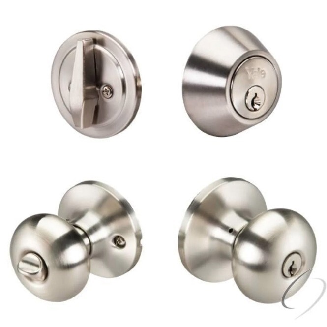 Yale Single Cylinder Deadbolt Key Entry Lock Doorknob Combo Set Satin