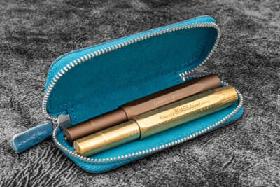 Galen Leather 2 Pen Case for Kaweco - Pocket Pen in Crazy Horse Ocean Blue NEW