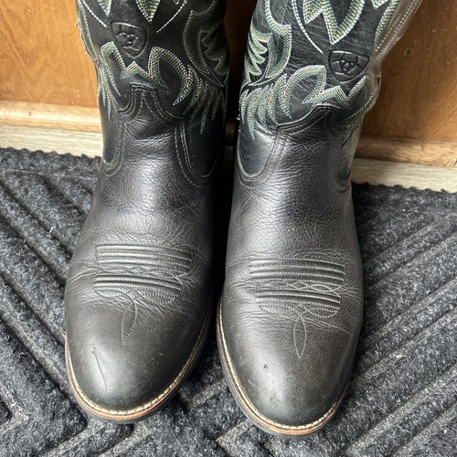 Men's Ariat Black Leather Round Toe Western Cowboy Boots Size: 9.5D - Picture 3 of 19