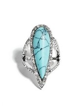 NEW GUESS GOLD TONE,TURQUOISE ONYX STONE,PAVE RHINESTONE COCKTAIL RING SIZE 7