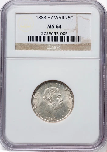 HAWAII KALAKAUA I 1883 QUARTER-DOLLAR / 25 CENTS UNCIRCULATED CERTIFIED NGC MS64
