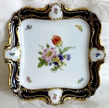 8.5" ANTIQUE VTG GERMAN BAVARIA LINDNER KUEPS HP COBALT BLUE SQUARE PLATTER TRAY