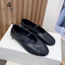 Genuine Leather Ballet Shoes Flat Slip on Round Toe Hollow Out Solid Color Shoe