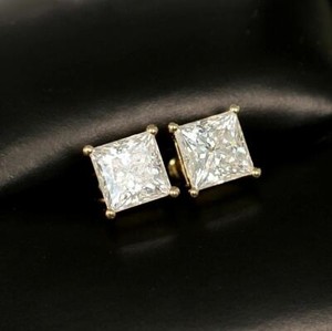 Authentic VVS1 Certified Moissanite Princess Cut Stud Earrings 14K Gold or Silver