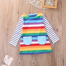 NEW Rainbow Girls Long Sleeve Pocket Dress 2T 3T 4T 5T 6 7