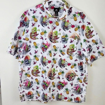 H&M x SpongeBob Squarepants Relaxed Fit Patterned Resort Shirt Size Large