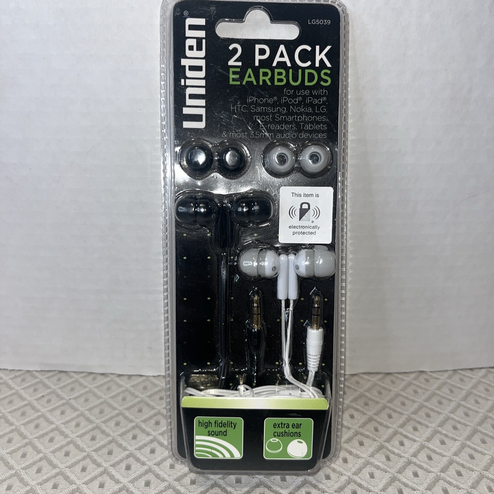 Uniden HD Wired 3.5mm Earbuds 2 Pk w/ exta Cushions Earphones PROTECT Your BRAIN