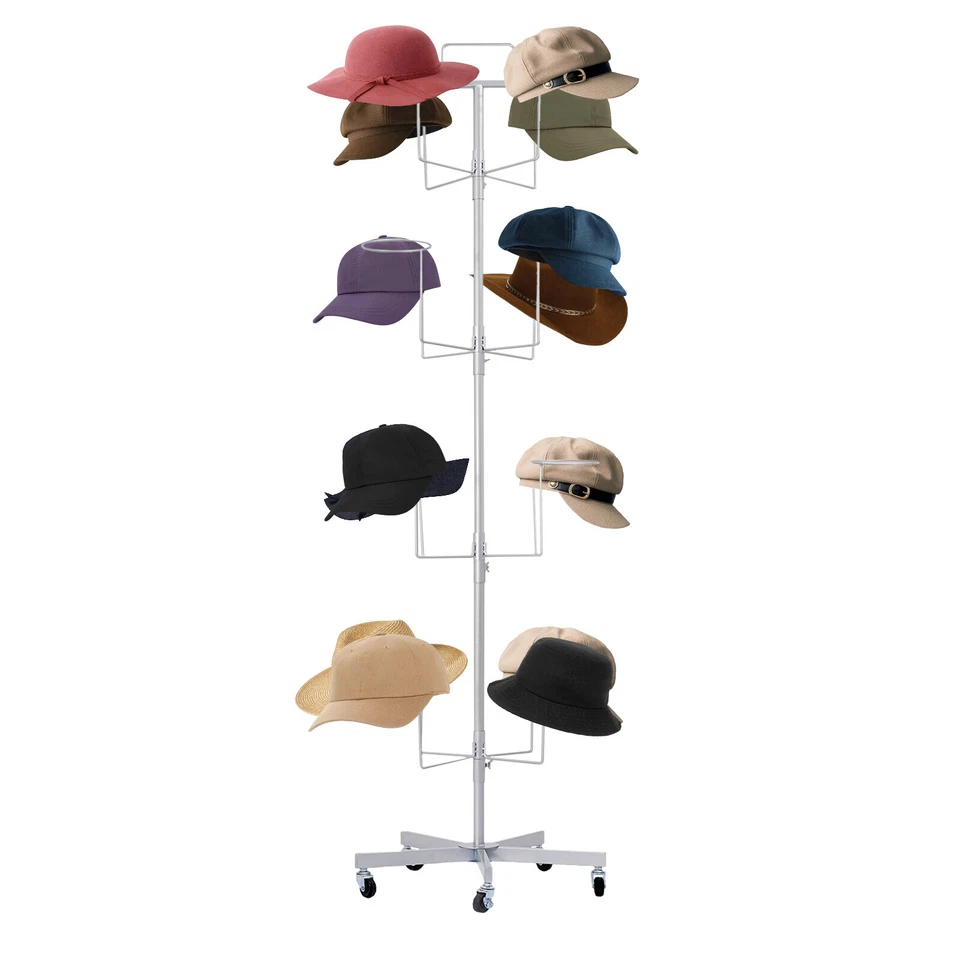Soporte de exhibición para sombreros independientes soporte para sombreros móvil soporte para sombreros de pie plateado Foto 3 de 4