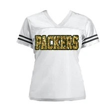 Packers Green Bay Glitter Jersey Ladies Shirt White Green Gold all Sizes 