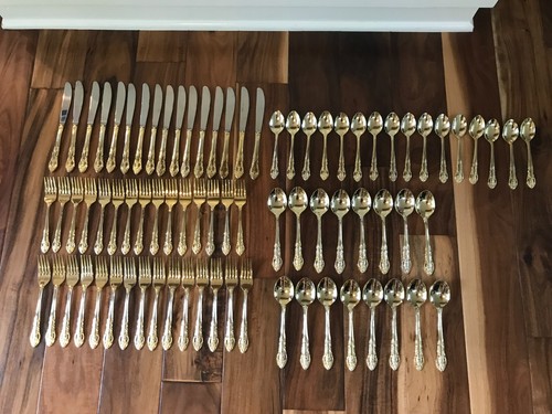 Hanford Forge HF LTD Gold Pierced ROSE VERSAILLES Stainless Flatware Set 78 PCS
