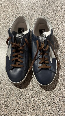 GOLDEN GOOSE DELUXE BRAND HI STAR Blue LEATHER SNEAKERS SIZE 42 Us 