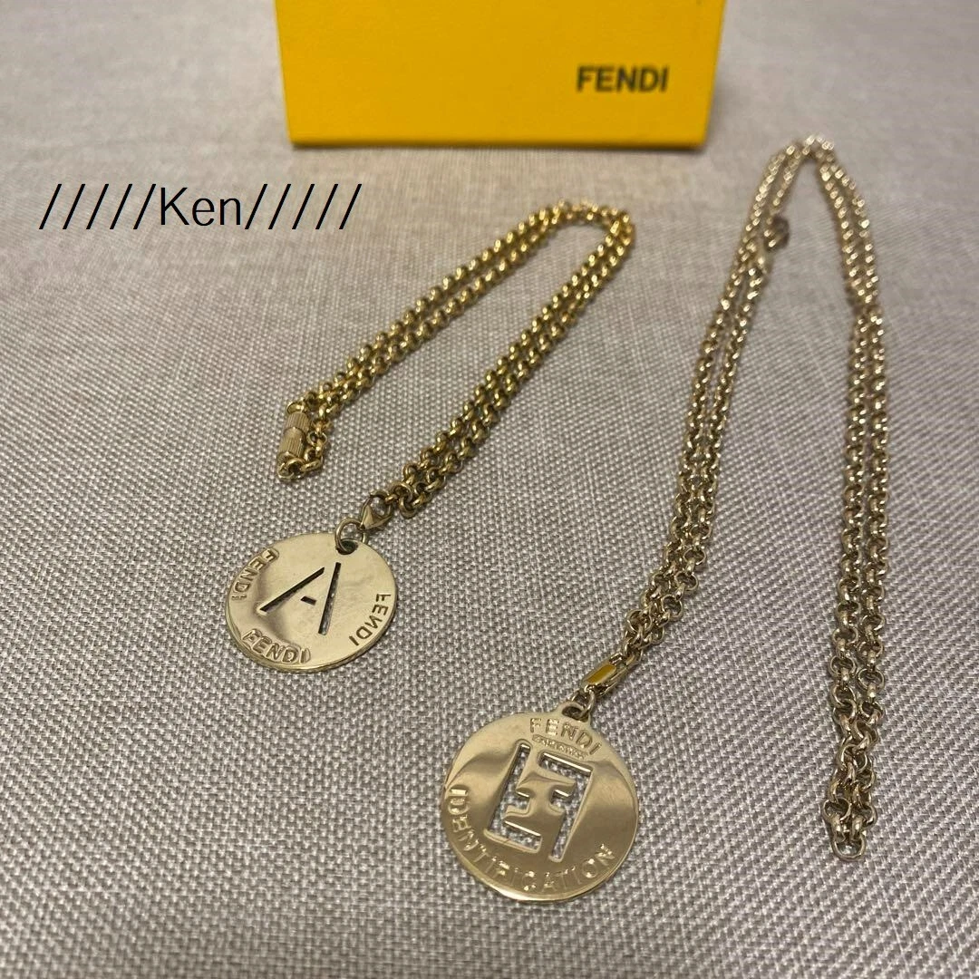 FENDI Necklace Pendant AUTH Mark chain Logo Vintage GP Gold Circle