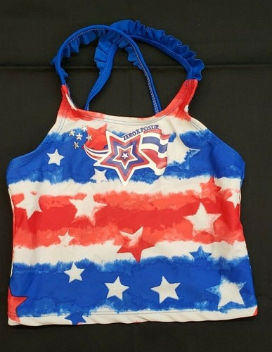 GIRLS PATRIOTIC FLAG SWIMSUIT~6~ZEROXPOSUR~2 PIECE BIKINI TANKINI~RED WHITE BLUE - Picture 2 of 11