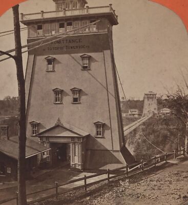 Tower Suspension Bridge Niagara Falls Bierstadt Stereoview 1870