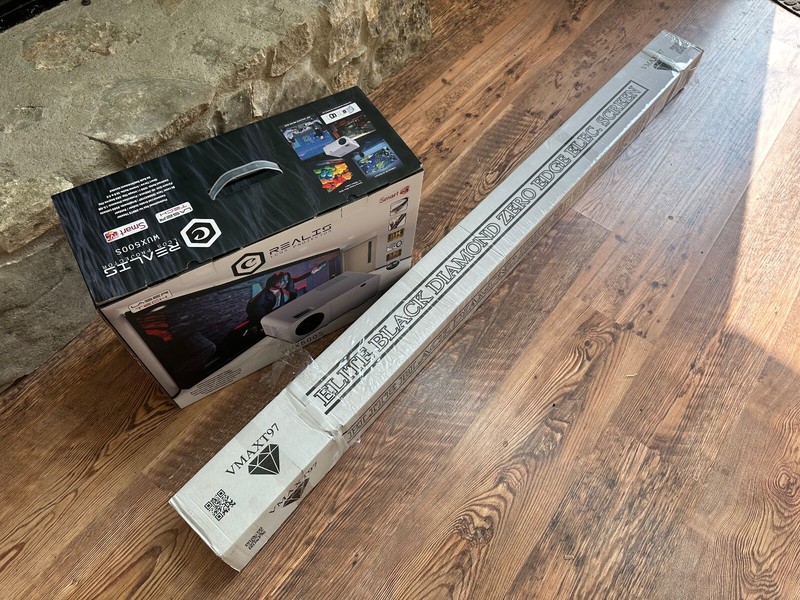 REALIS WUX500S 8K Projector & Elite Screens VMAX 97" (x2 items)