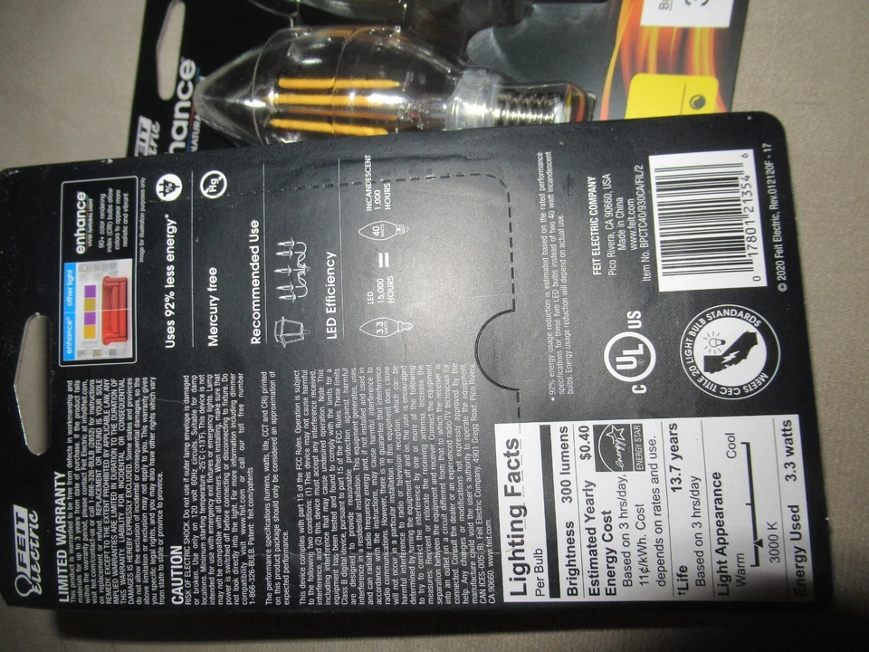 Feit Electric LED Light Bulb Blunt Tip Clear E12 Bright White (21354) 2 Pack x 2 - Image 2 of 2