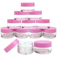 12 Pieces 20G/20ML Round Clear Cosmetic Cream Sample Jars Pink Lids BPA Free