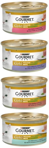 Purina Gold Mousse avec Légumes Humide Chat Agneau Canard Truite Morue 96 Can...