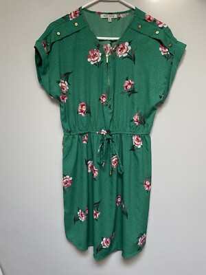 Speed Control LA Womens Green Zipper Neck Front Tie Waist Cap Sleeve Dress Large