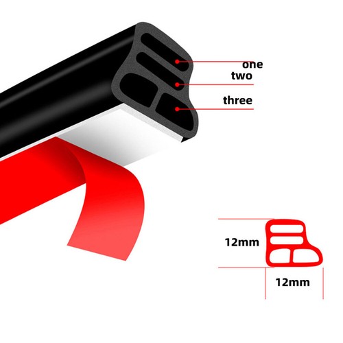 2M 3 Layer Rubber Car Door Seal Strips Weatherstrip Sound Insulation Accessories - Foto 9 di 12