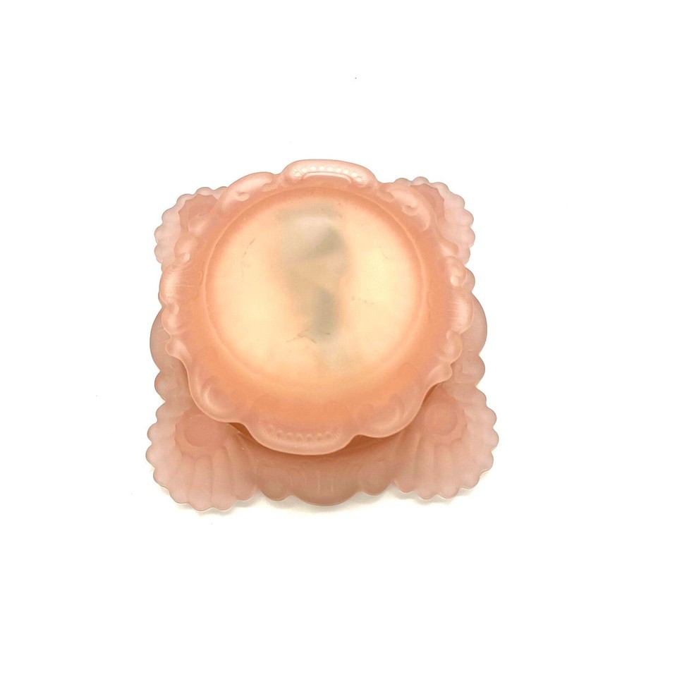 Vintage Imperial Pink Satin Glass Vanity Puff Powder Box w/ Lid Hand