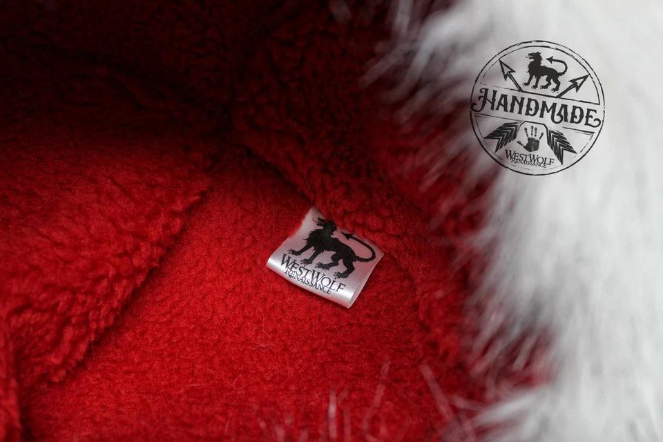 Viking Hat with Thick Red Sherpa Suede and White Fox Faux Fur  - Norse Santa - Image 4 of 4