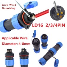 LD16 Screw Crimping Inline Connector No Welding 2 3 4 pin Waterproof Socket Plug