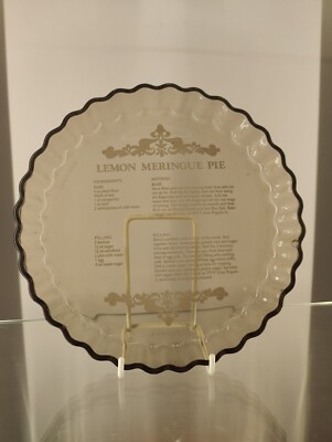 Arcopal Zitrone Baiser Kuchen geriffelt Glas Flan Schale Frankreich mit Rezept 70er Jahre
