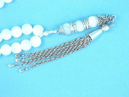 8mmx99 WHITE MOTHER of PEARL BEADS ISLAMIC GIFT TASBIH MoP IMAM - Picture 4 of 5