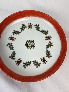 Ar-039-Tete-SANTA-Holly-Berry-Xmas-candy-dish-6-1-2-034-round-Tiete-039-SP