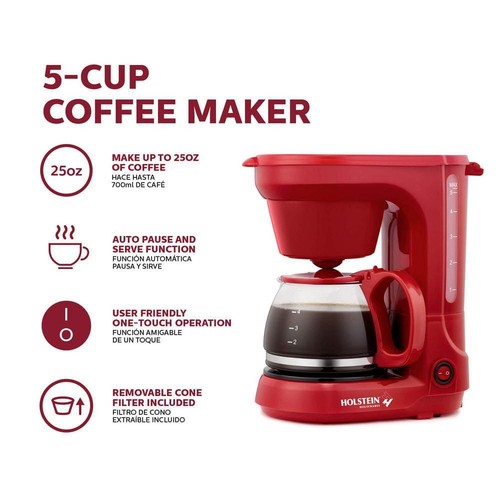 Red Coffee Maker 5 Cup Drip Machine Auto Pause Compact Design Removable Filter - Picture 3 of 6