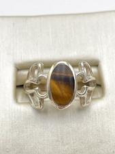STERLING SILVER 925 BROWN OVAL GEMSTONE 2.5mm BAND SIZE 6.25 RING 4g