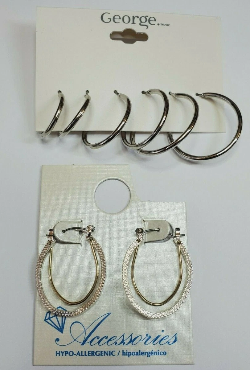 George Walmart Brand Hoop Earrings 4 Pair .75 in to 1.25 in Silver Tone New