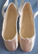 Ballet Shoes Adult Size 6 White Satin with Sewn Ribbons Wedding Bridesmaid NEW