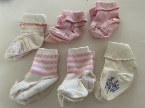 Vintage Baby Sock Lot 6 pr. Used PINK. newborn dolls bears
