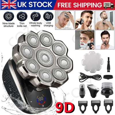 9D Bald Head Shavers 5 in1 Cordless Electric Shaver Wet Dry Rotary Razor for Men