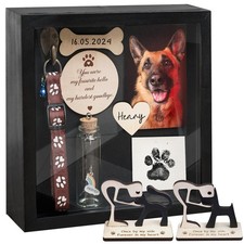 8.6'' Pet Memorial Gift Shadow Box Black Collar Holder Picture Frame Pet Paw ...