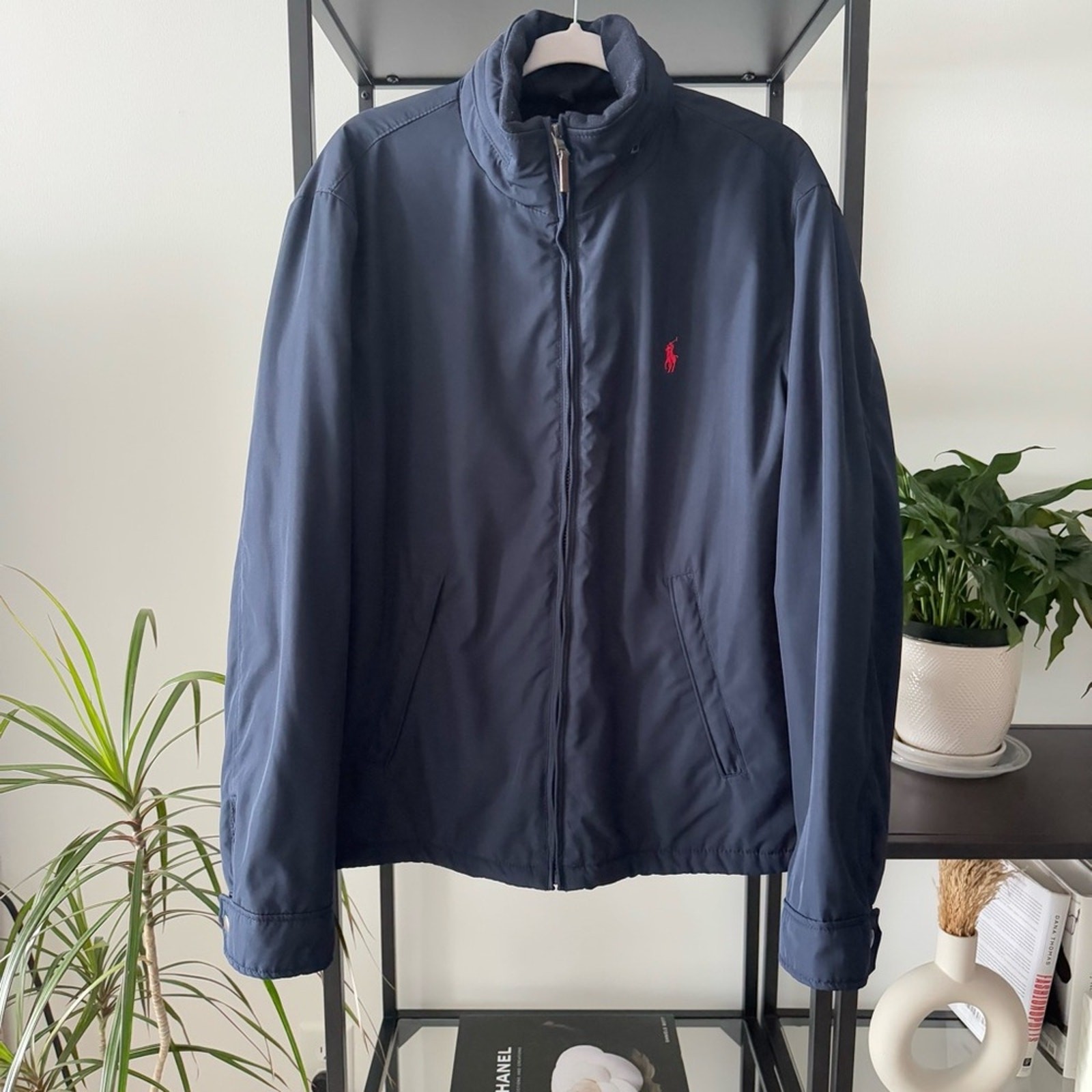 Polo Ralph Lauren blu navy rosso pony pile foderato zip giacca uomo large