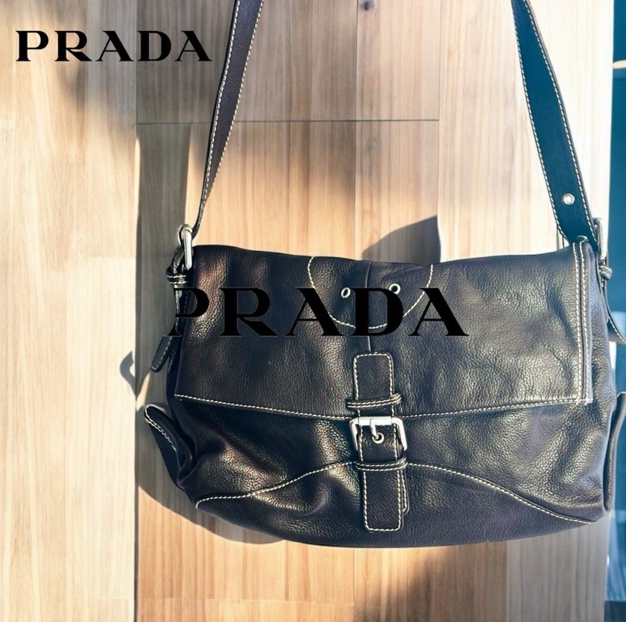 Prada black leather messenger bag for men stylish and durable