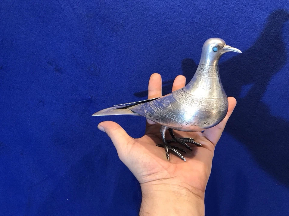 古董 900 银鸽子鸟雕像手工雕刻中东,339.27 克 — 第 4/4 张图片