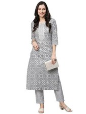 Women's Cotton Blend Printed Straight Kurta with Pant