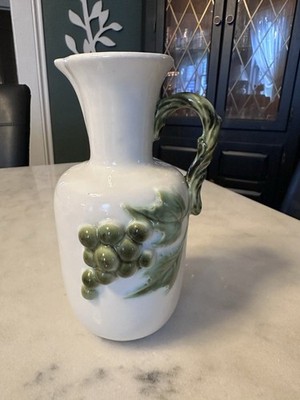 Hull Tokay Tuscany Grapes Pitcher Vintage Vase Vine Handle American Pottery 8''